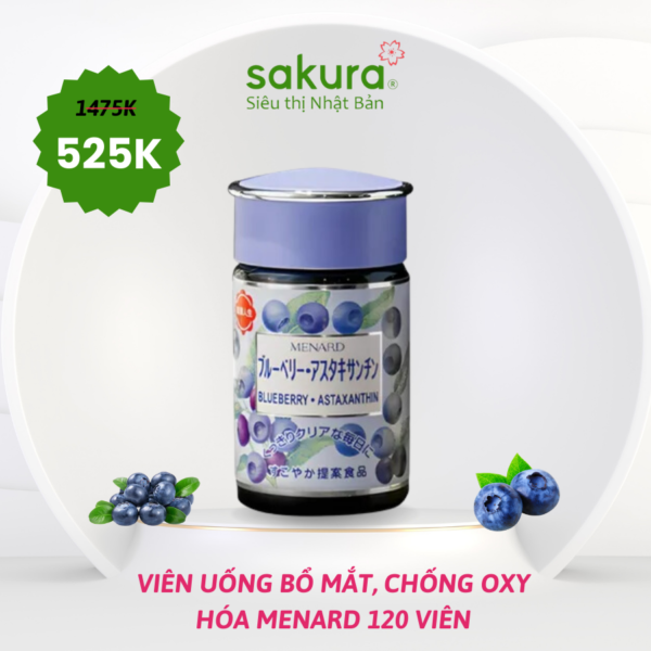 Viên uống chống oxy hóa, bổ mắt Blueberry Menard Astaxanthin 40 ngày (120 viên)